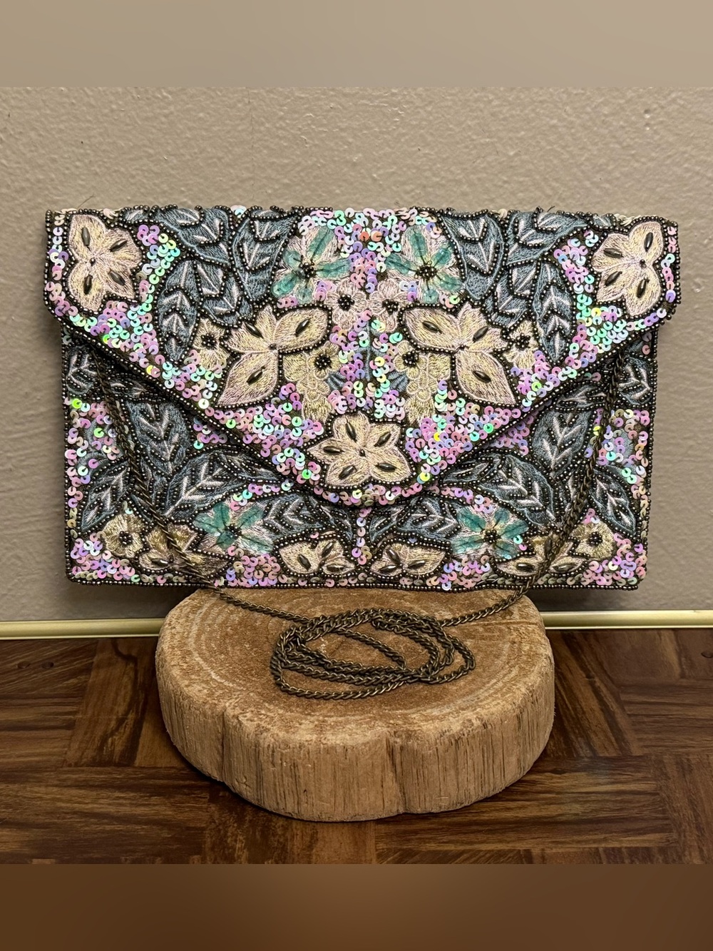New Look Glam Fairycore Hand Beaded Sequin envelope clutch cross body Purse